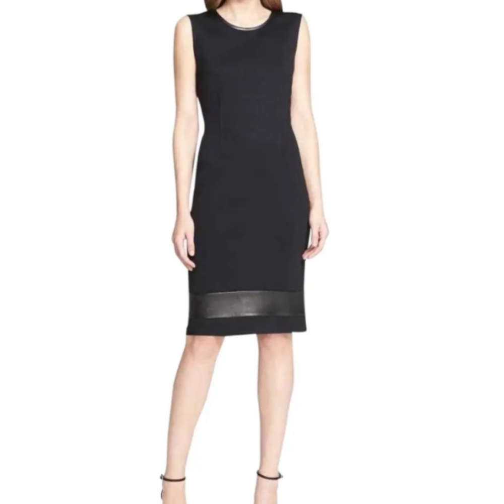 St John Black Midi Dress Milano Leather Wool Sleeveless Size 10